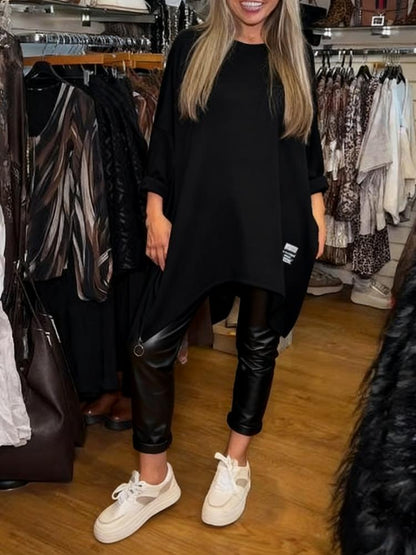 Asymmetrisches locker geschnittenes Sweatshirt & einfarbige Hose (Zweiteiler)