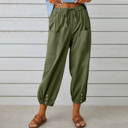 🔥50% rabatt🔥Damenhose aus Baumwoll-Leinen-Mischung mit weitem Bein und lockerer Passform
