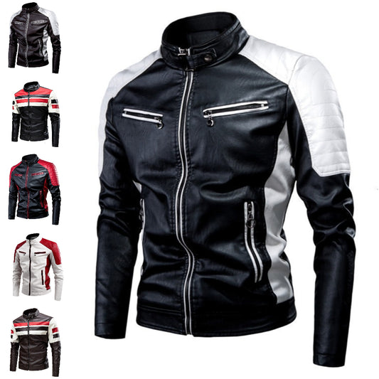 Herbst und Winter lässige Biker Spleißen Herren Stehkragen warme Lederjacke