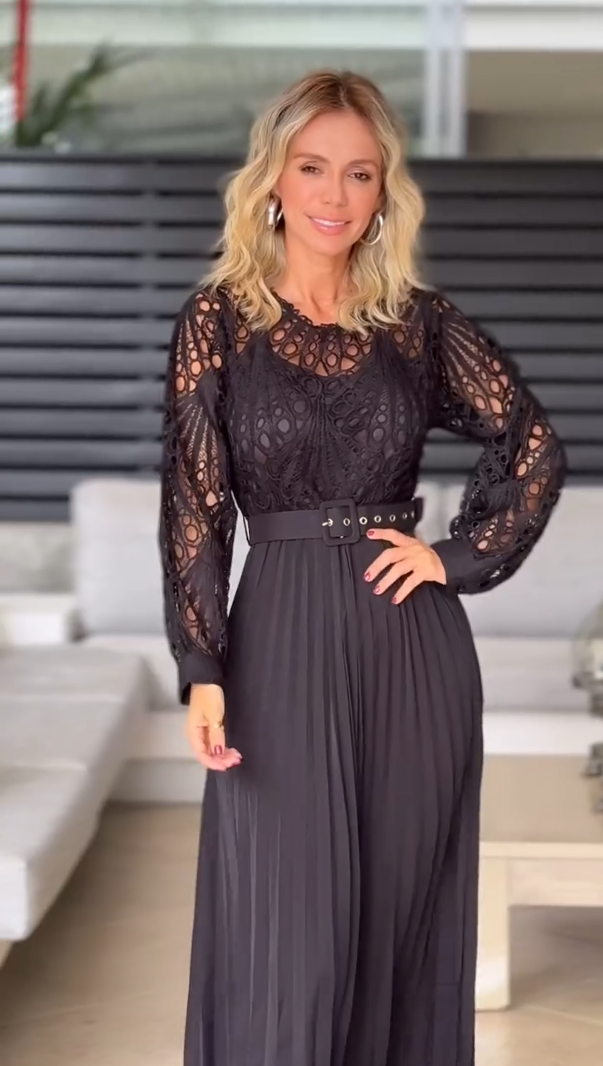 💞Damenkleid aus Spitze mit Hohlfalten