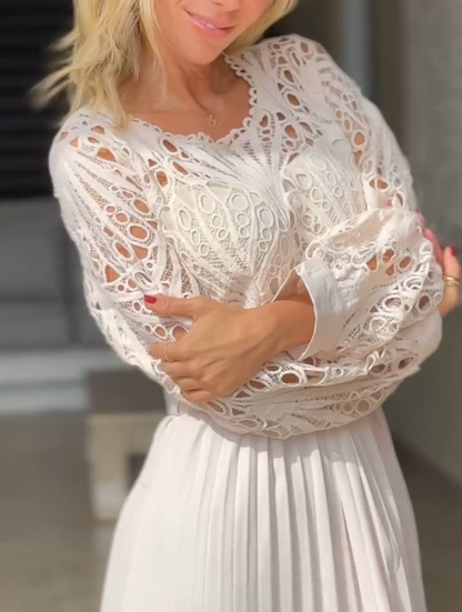 💞Damenkleid aus Spitze mit Hohlfalten
