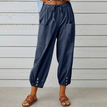 🔥50% rabatt🔥Damenhose aus Baumwoll-Leinen-Mischung mit weitem Bein und lockerer Passform