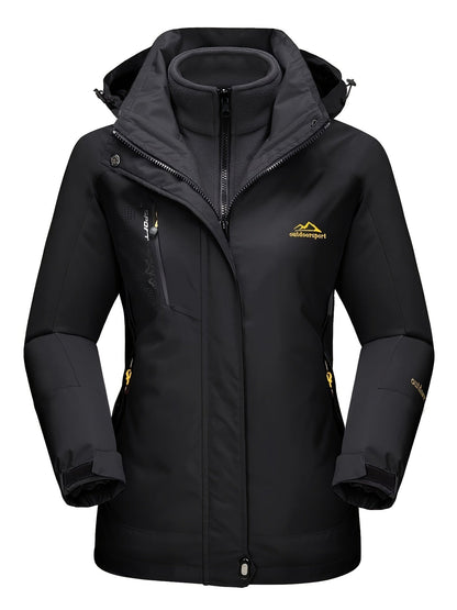 3-in-1 wasserdichter Wintermantel, mit Fleece gefüttert, zweiteiliger Anzug, Ski- und Wanderjacke mit Kapuze