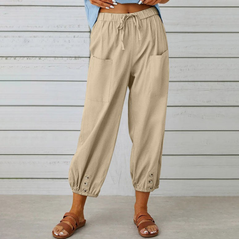 🔥50% rabatt🔥Damenhose aus Baumwoll-Leinen-Mischung mit weitem Bein und lockerer Passform