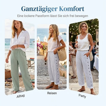 ☀️ Frühlings-Hot-Sale 50 % RABATT!! 🌿🌸 Bequeme blau gestreifte Hose mit Seitentaschen