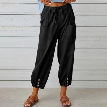🔥50% rabatt🔥Damenhose aus Baumwoll-Leinen-Mischung mit weitem Bein und lockerer Passform