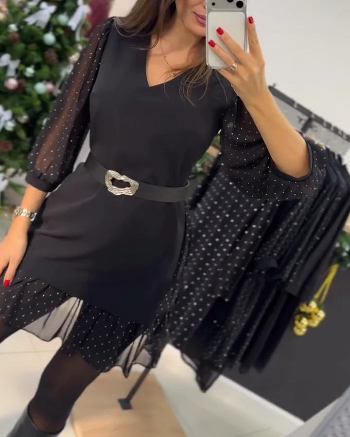 Stylish patchwork dress for women with V-neck