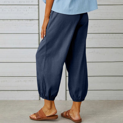 🔥50% rabatt🔥Damenhose aus Baumwoll-Leinen-Mischung mit weitem Bein und lockerer Passform