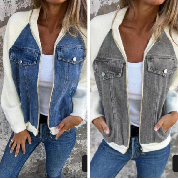 Neue modische kreative Denim-Spleißjacke für Damen