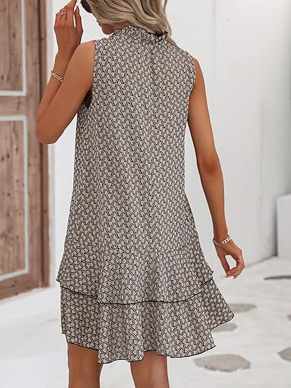 🎉Letzter Tag der Aktion: 50 % Rabatt💃Damenkleid mit Schleife und geometrischem Muster