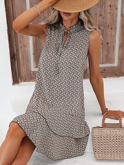 🎉Letzter Tag der Aktion: 50 % Rabatt💃Damenkleid mit Schleife und geometrischem Muster