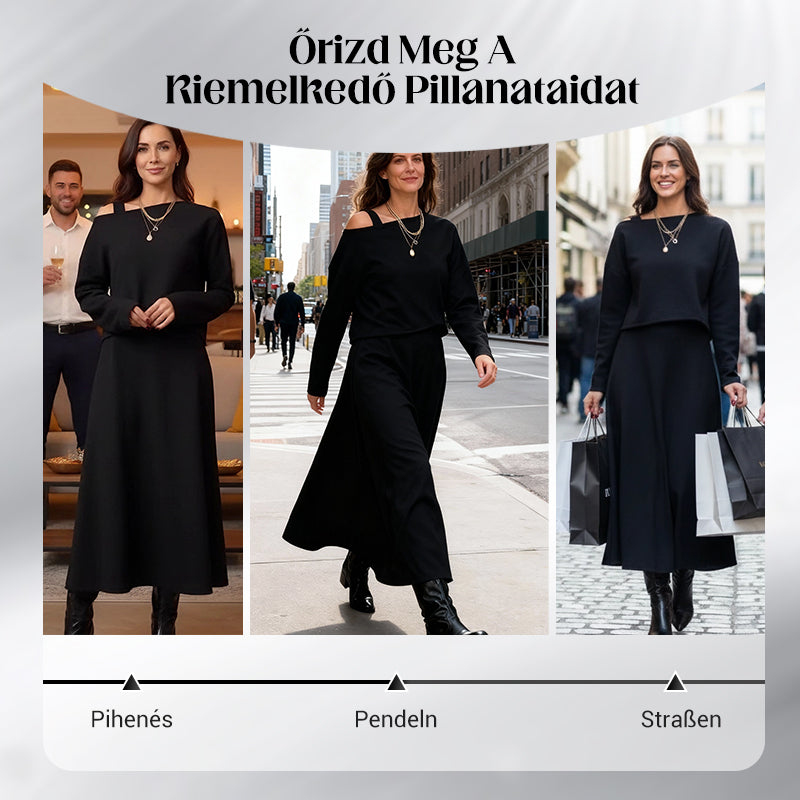 🔥Neuheiten Sonderangebot💃 2-teiliges Strick-Outfit für Damen: Midikleid mit Spaghettiträgern und bauchfreies Oberteil