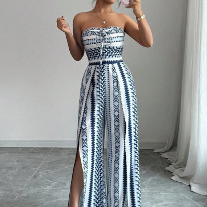 🔥50% RABATT! 👗 Damen Jumpsuit schulterfrei floral im Boho-Stil – Eleganter Sommer-Overall mit Bardot-Ausschnitt – Fließend, leicht & perfekt für Festivals, Strand oder romantische Sommerabende 🌸