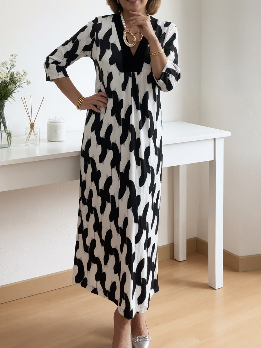 🌸Frühlingsangebot: 49% Rabatt!🔥 Lässig-schickes Maxikleid – V-Ausschnitt, halblange Ärmel, perfekt für jeden Tag ✨