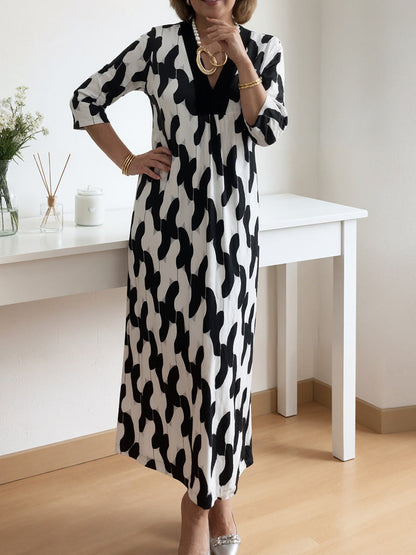 🌸Frühlingsangebot: 49% Rabatt!🔥 Lässig-schickes Maxikleid – V-Ausschnitt, halblange Ärmel, perfekt für jeden Tag ✨