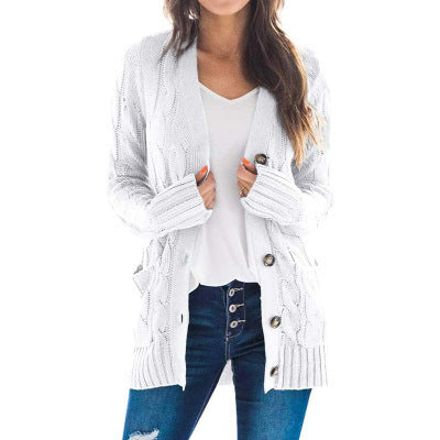 Damen Herbst Casual Langarm Button Down Open Front Zopfmuster Strickjacke