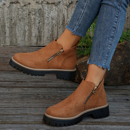 Damen-Stiefeletten mit runder Spitze und seitlichem Reißverschluss