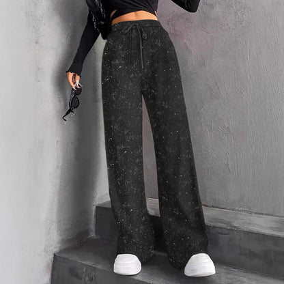 💖Damenhose mit Pailletten und weitem Bein, elastischem Bund