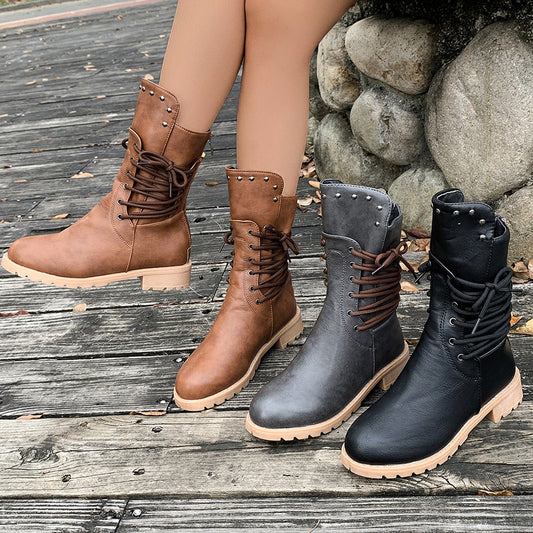 Vintage-Stiefel mit Schnürung an der Seite für Damen