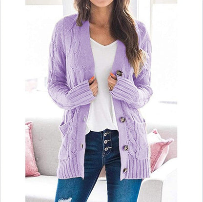 Damen Herbst Casual Langarm Button Down Open Front Zopfmuster Strickjacke