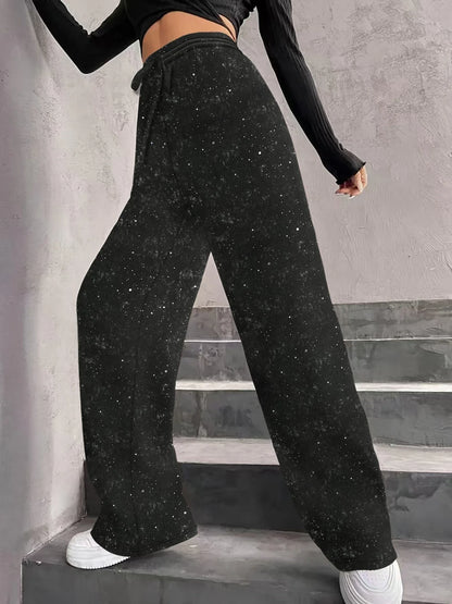 💖Damenhose mit Pailletten und weitem Bein, elastischem Bund