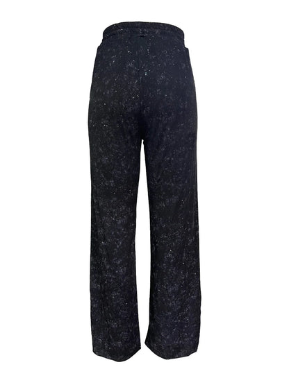 💖Damenhose mit Pailletten und weitem Bein, elastischem Bund