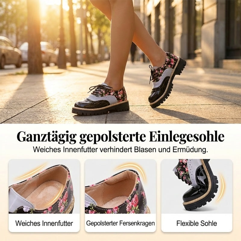 Damen Plateau-Brogues mit Blumenmuster