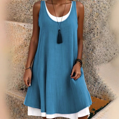 🔔Lässiges, lockeres, ärmelloses Tanktop-Kleid in Layering-Optik für Damen