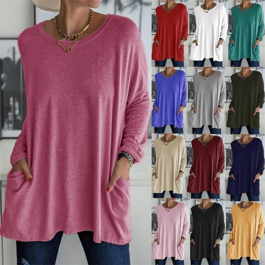 👚49% Rabatt ✨Neues langärmeliges Baumwoll-T-Shirt mit lässiger Tasche