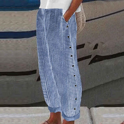 ☀️ Frühlings-Hot-Sale 50 % RABATT!! 🌿🌸 Bequeme blau gestreifte Hose mit Seitentaschen
