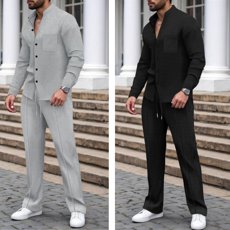 🍂👖Herren Casual Waffel Shirt Hosen 2-teiliges Set