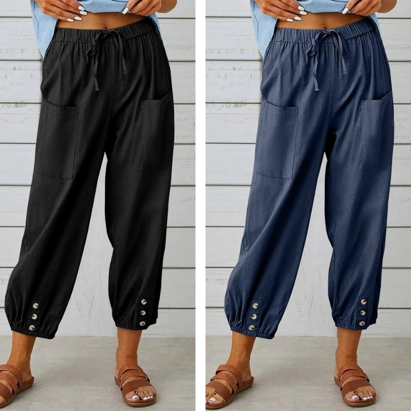 🔥50% rabatt🔥Damenhose aus Baumwoll-Leinen-Mischung mit weitem Bein und lockerer Passform