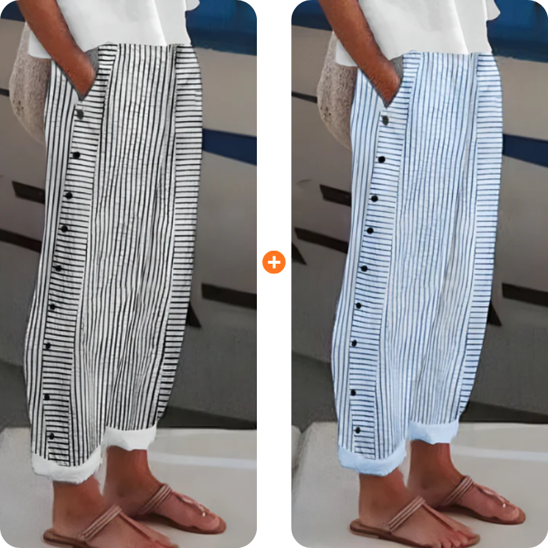 ☀️ Frühlings-Hot-Sale 50 % RABATT!! 🌿🌸 Bequeme blau gestreifte Hose mit Seitentaschen