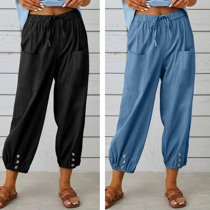 🔥50% rabatt🔥Damenhose aus Baumwoll-Leinen-Mischung mit weitem Bein und lockerer Passform