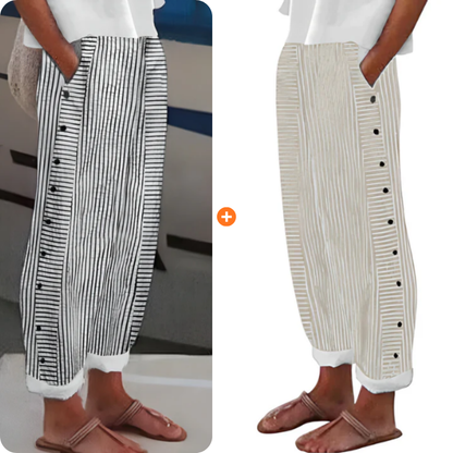 ☀️ Frühlings-Hot-Sale 50 % RABATT!! 🌿🌸 Bequeme blau gestreifte Hose mit Seitentaschen