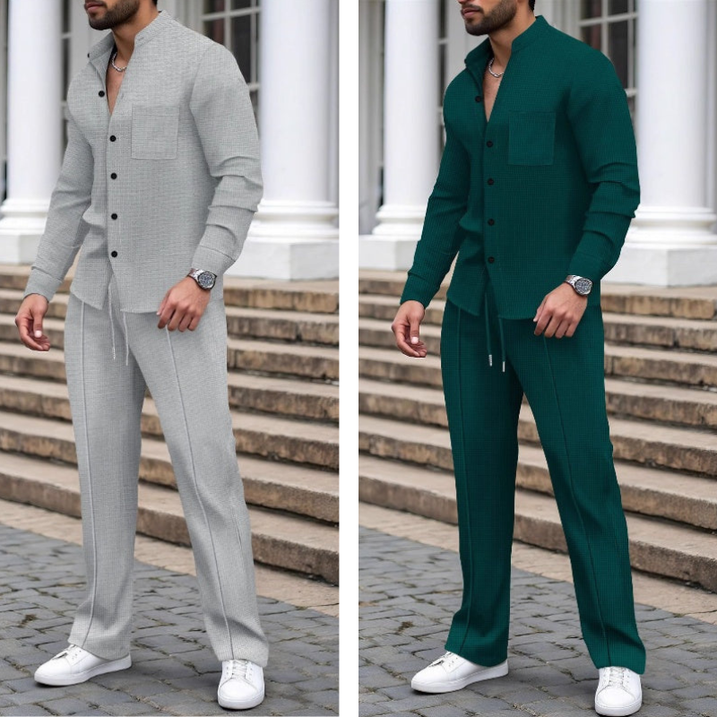 🍂👖Herren Casual Waffel Shirt Hosen 2-teiliges Set