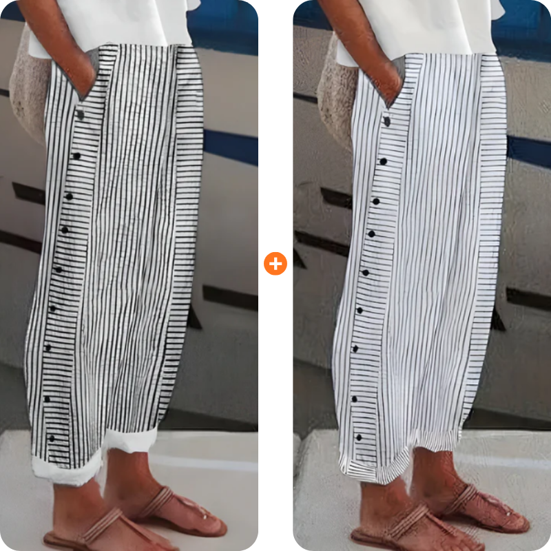 ☀️ Frühlings-Hot-Sale 50 % RABATT!! 🌿🌸 Bequeme blau gestreifte Hose mit Seitentaschen