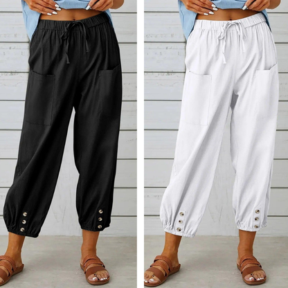 🔥50% rabatt🔥Damenhose aus Baumwoll-Leinen-Mischung mit weitem Bein und lockerer Passform