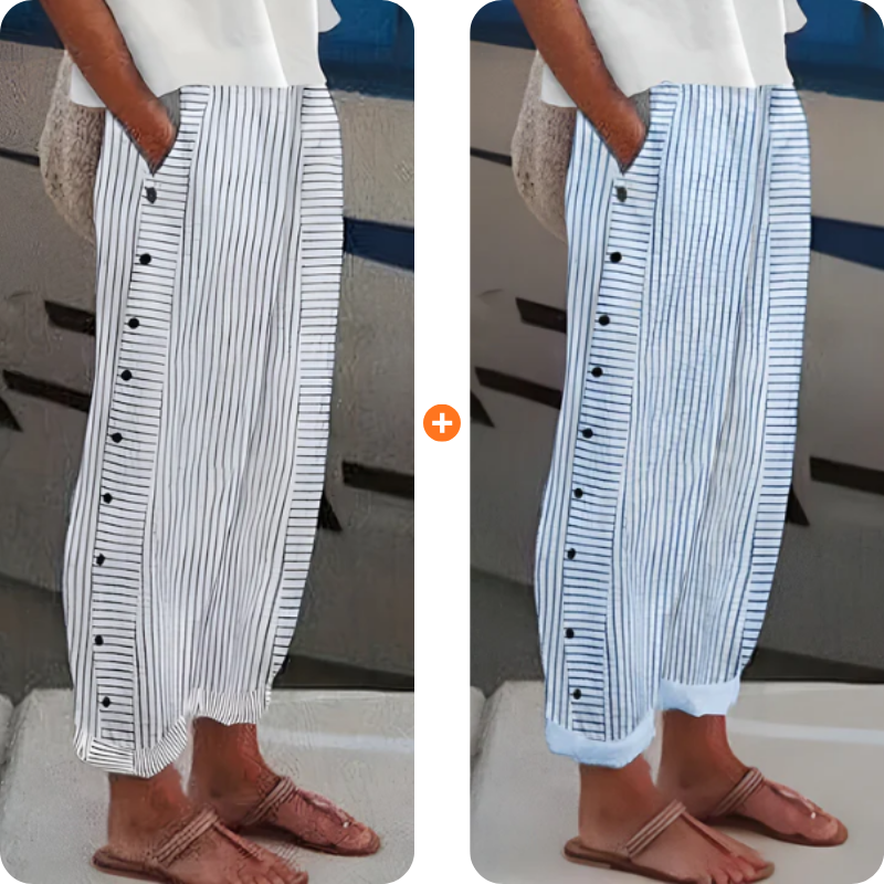 ☀️ Frühlings-Hot-Sale 50 % RABATT!! 🌿🌸 Bequeme blau gestreifte Hose mit Seitentaschen