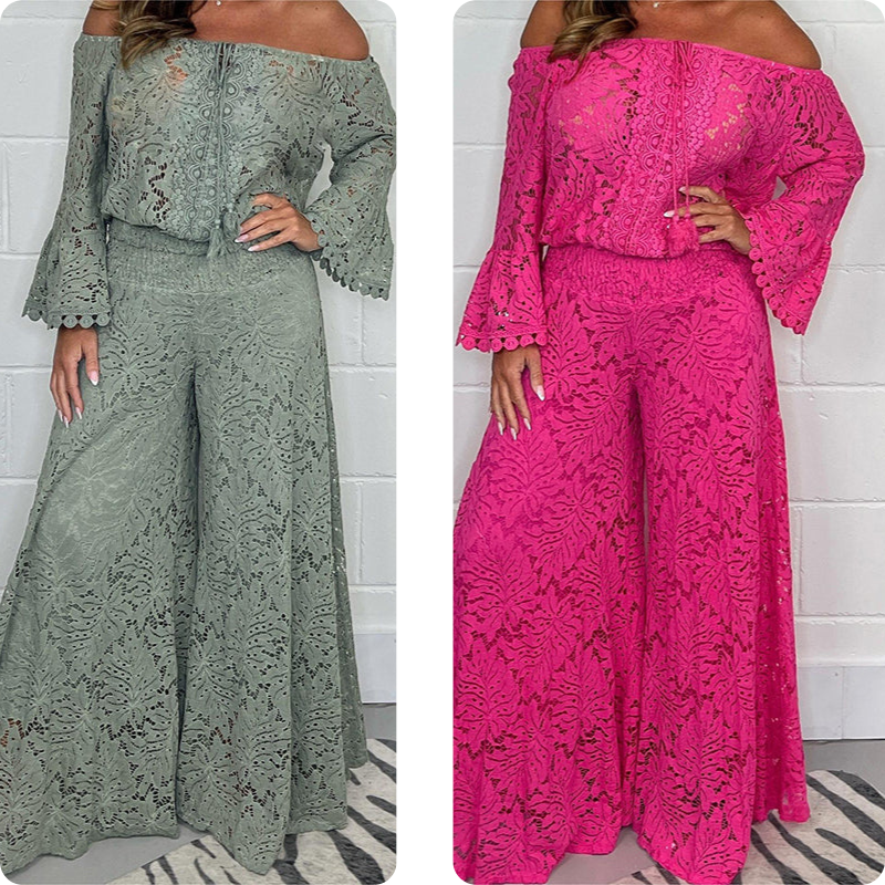 🎉Zweiteiliges Damen-Set: Spitzentop + Hose mit weitem Bein