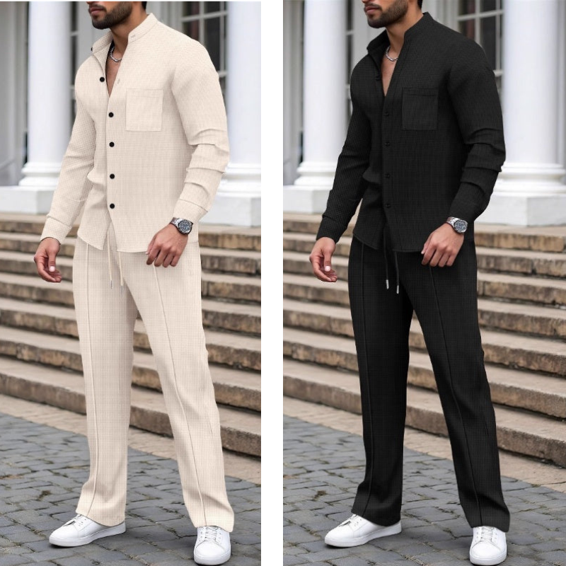 🍂👖Herren Casual Waffel Shirt Hosen 2-teiliges Set