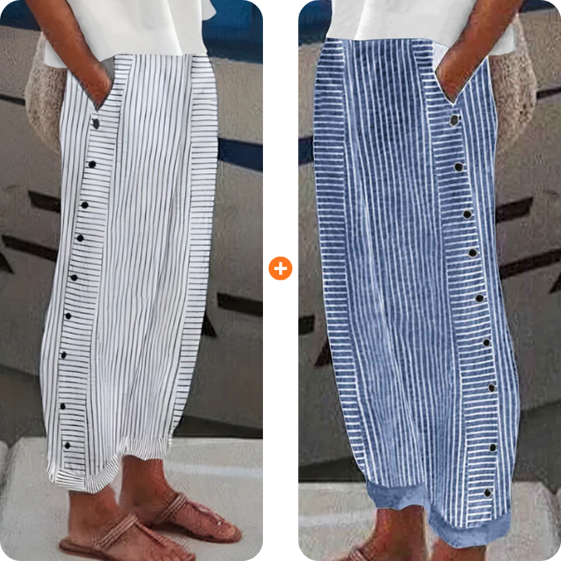 ☀️ Frühlings-Hot-Sale 50 % RABATT!! 🌿🌸 Bequeme blau gestreifte Hose mit Seitentaschen