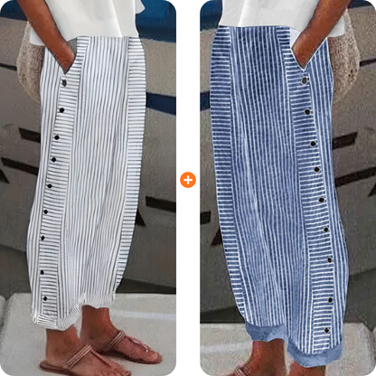 ☀️ Frühlings-Hot-Sale 50 % RABATT!! 🌿🌸 Bequeme blau gestreifte Hose mit Seitentaschen