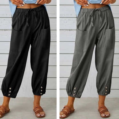 🔥50% rabatt🔥Damenhose aus Baumwoll-Leinen-Mischung mit weitem Bein und lockerer Passform