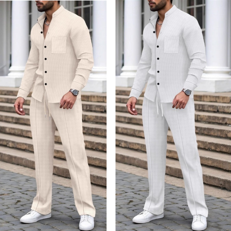 🍂👖Herren Casual Waffel Shirt Hosen 2-teiliges Set