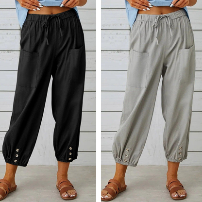 🔥50% rabatt🔥Damenhose aus Baumwoll-Leinen-Mischung mit weitem Bein und lockerer Passform