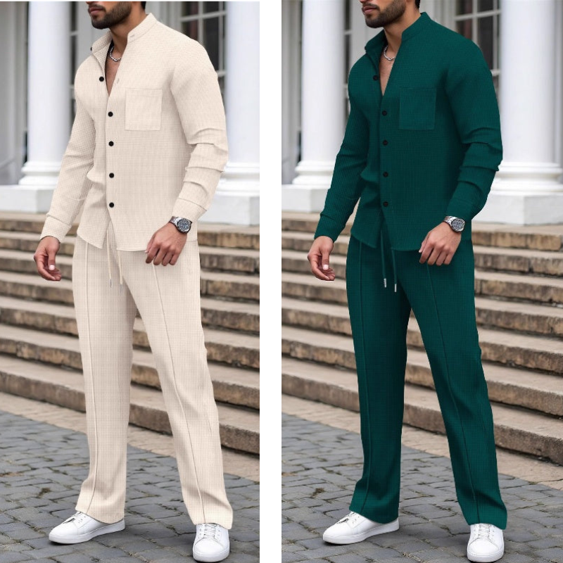 🍂👖Herren Casual Waffel Shirt Hosen 2-teiliges Set