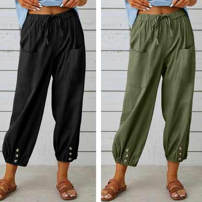 🔥50% rabatt🔥Damenhose aus Baumwoll-Leinen-Mischung mit weitem Bein und lockerer Passform