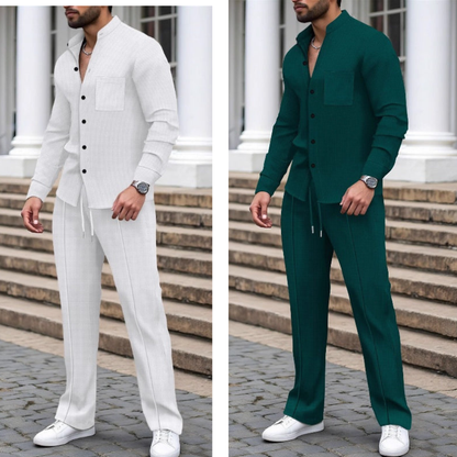 🍂👖Herren Casual Waffel Shirt Hosen 2-teiliges Set