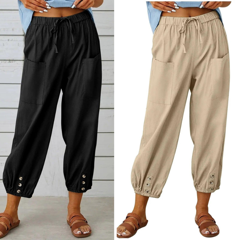 🔥50% rabatt🔥Damenhose aus Baumwoll-Leinen-Mischung mit weitem Bein und lockerer Passform